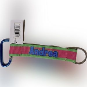 🍄NWT Keychain Carabiner “D” Key Ring Personalized “Andrea” Green Pink Blue